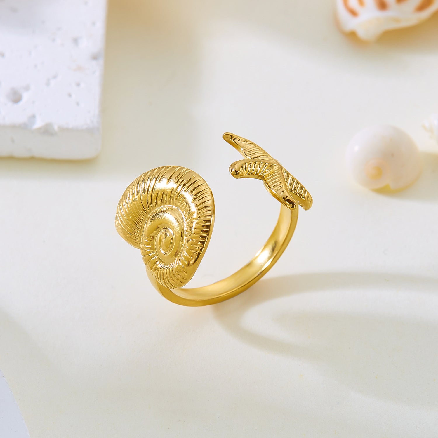 Wholesale Real gold electroplated non-fading butterfly shell starfish versatile ring